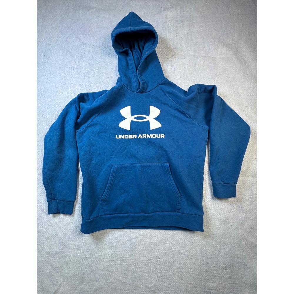 Under Armour Mens Rival Fleece Big Logo Hoodie Blue Pullover Large LG G G